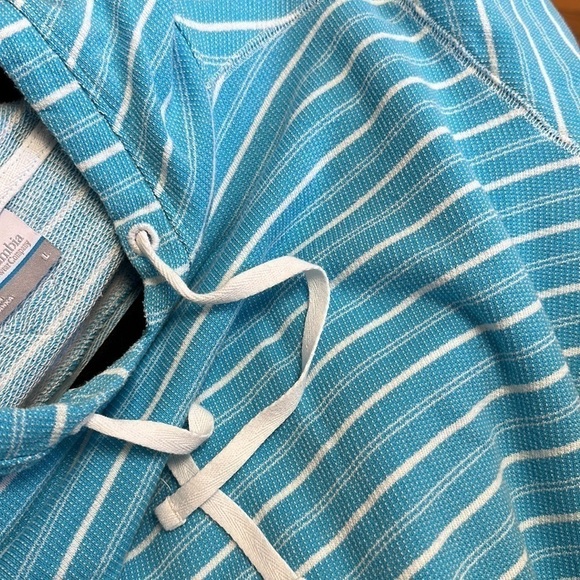 COLUMBIA French Terry Hooded Pullover Sweatshirt Aqua and White Sz Large - Picture 5 of 8